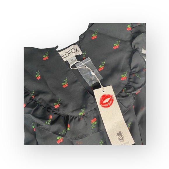 Deadstock: new Wildfox ꕥ Dolly Ruffled Mini Dress ꕥ Black Red Rose Print ꕥ Med ꕥ - Picture 9 of 17